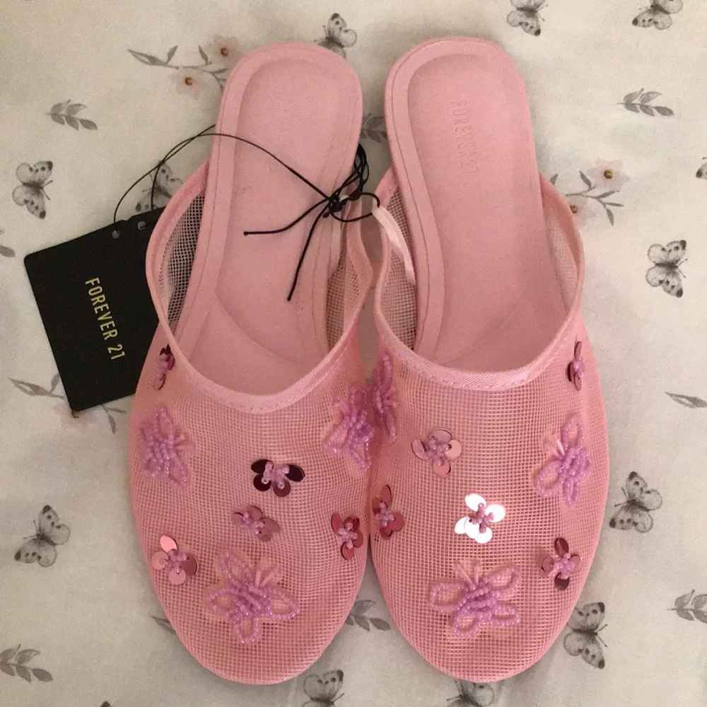 Forever 21 Pink and Purple Mules with Floral Embroidery - Picture 1 of 1
